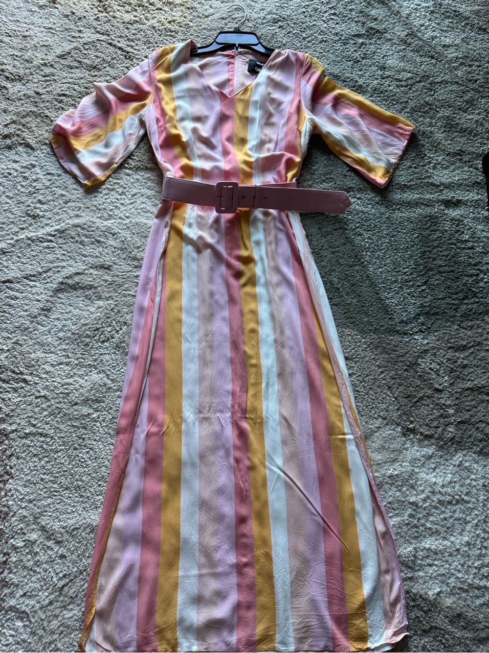 Modcloth Pink, Yellow & White Striped Maxi soirée Dress with Belt